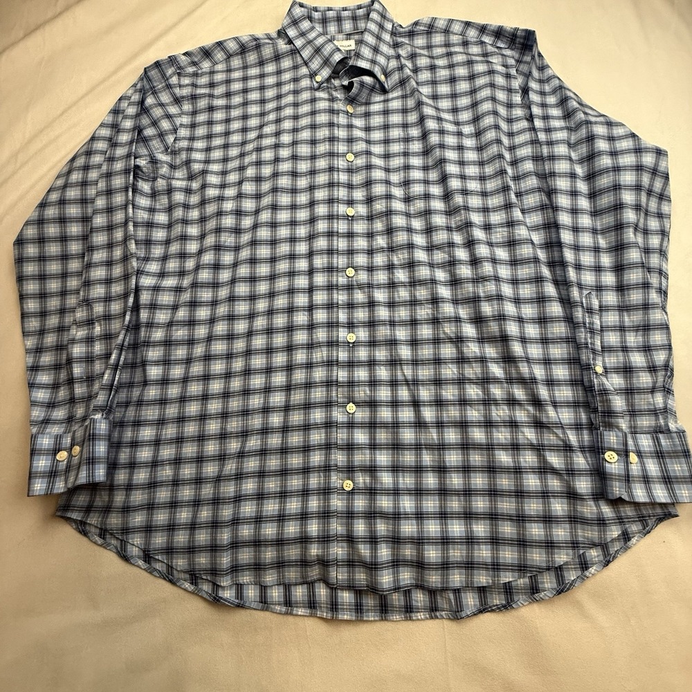 Peter Millar Men's Button Down Dress Shirt Blue/Navy Plaid‎ Cotton Spandex XXL